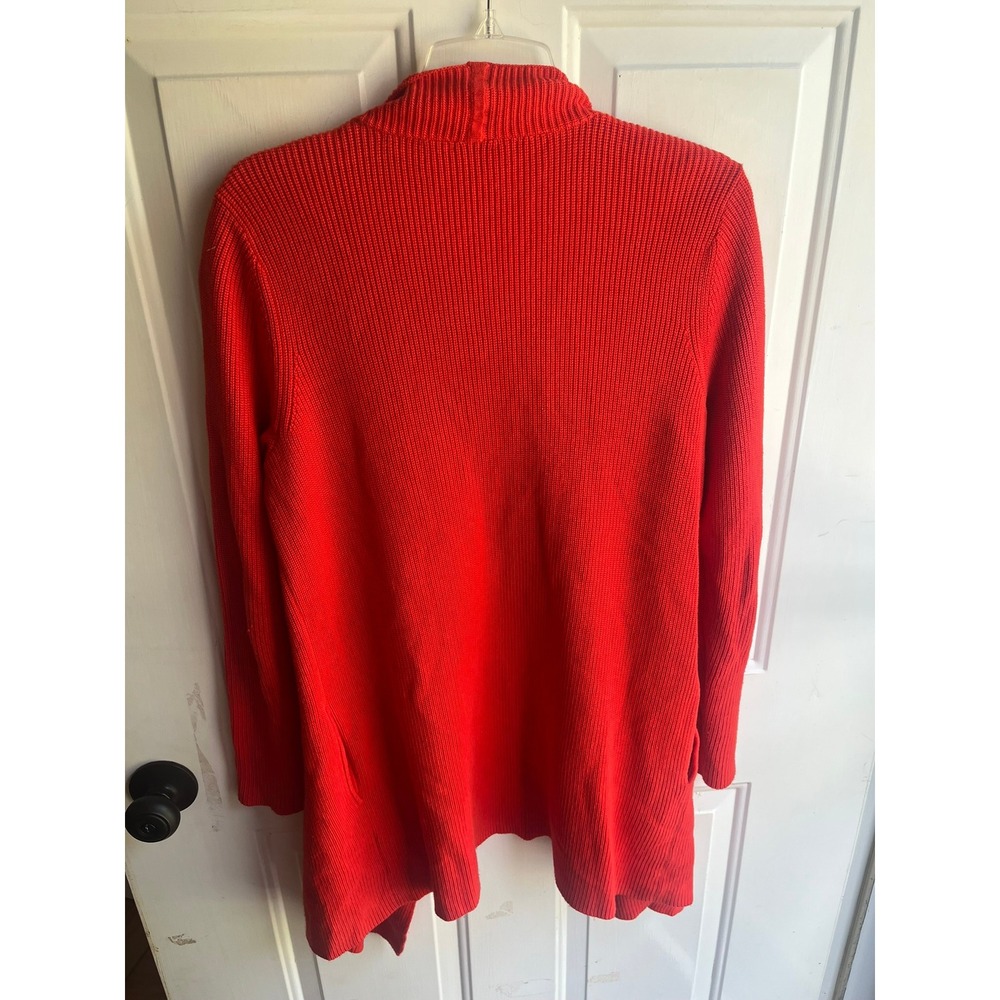 J. McLaughlin Red Knit Cardigan Open Front Duster Sweater Ribbed Long Sleeve - Picture 5 of 5